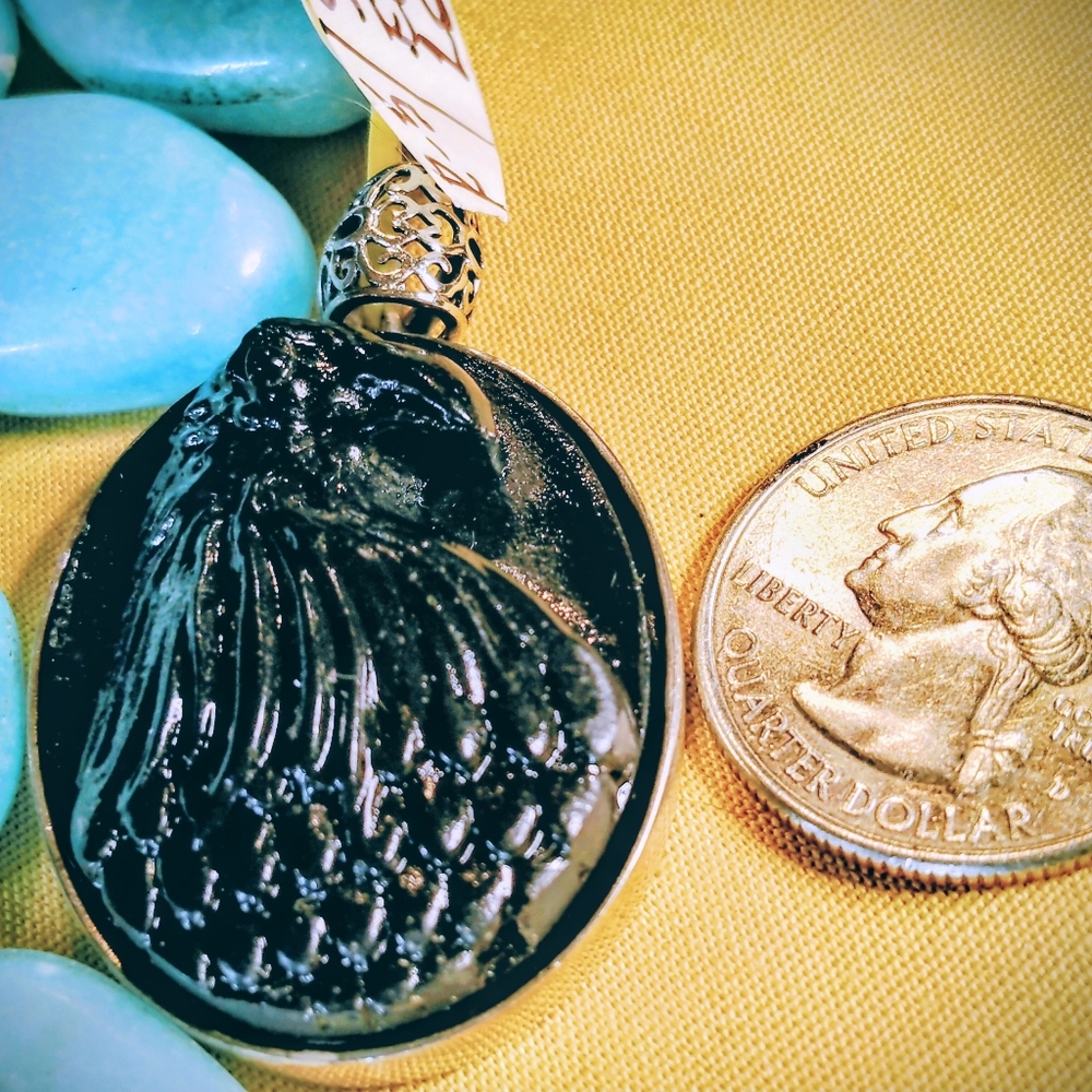 STERLING SILVER.    💥SHUNGITE, RESTING EAGLE  PENDANT. STERLING 18" CHAIN.